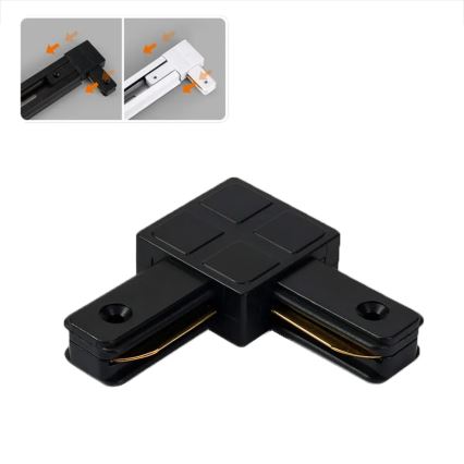 Conector para luminárias em sistema de calha monofásico, tipo L, preto