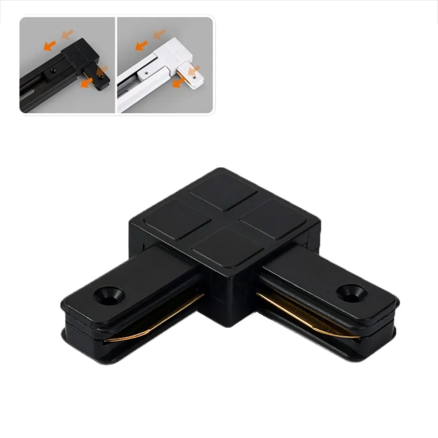 Conector para luminárias em sistema de calha monofásico, tipo L, preto