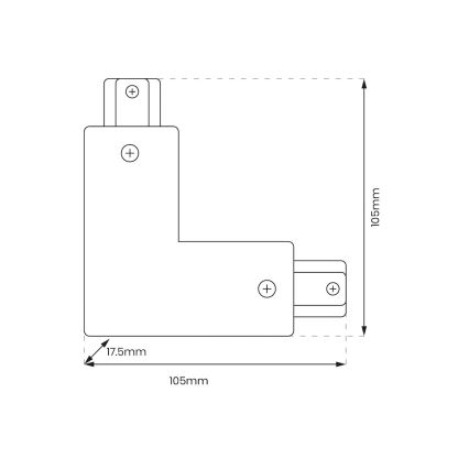Conector para luzes no sistema de carris monofásico tipo L + fonte de alimentação branco