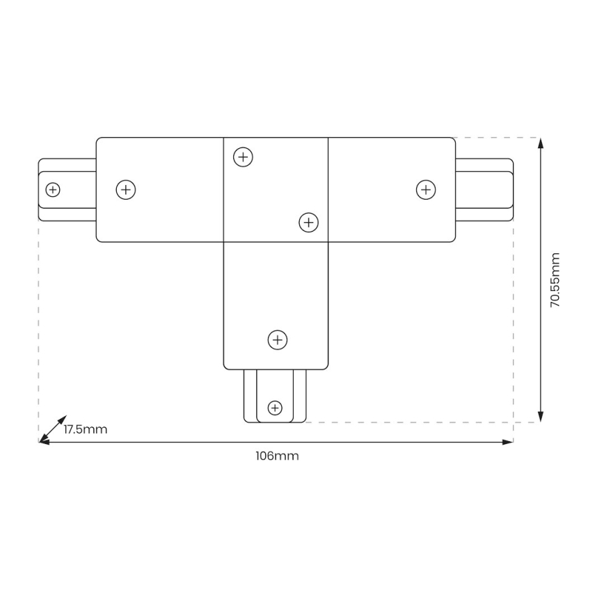 Conector para luzes no sistema de carris monofásico tipo T preto