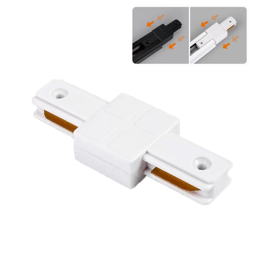 Conector reto monofásico branco para luminárias em sistema de trilhos