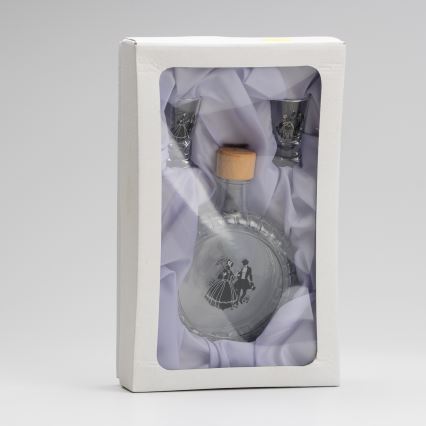 Conjunto 1x frasco de vidro e 2x copo para shots transparente com padrão de dança
