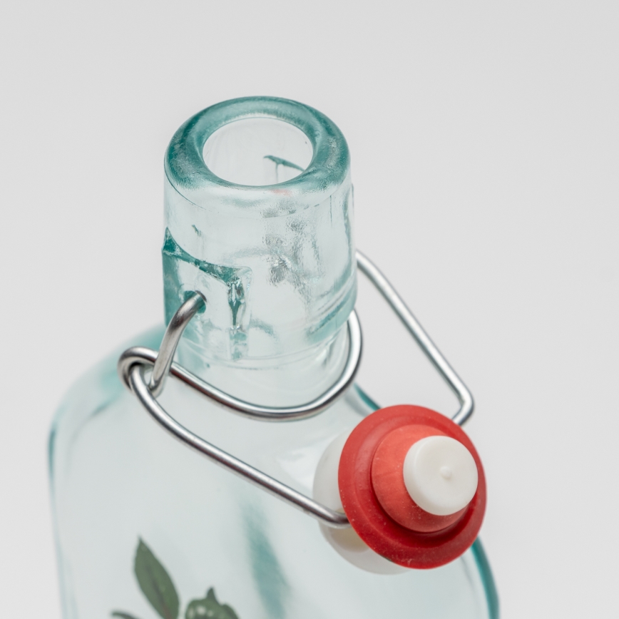 Conjunto 1x frasco de vidro e 2x copos para shots transparente com padrão de cereja