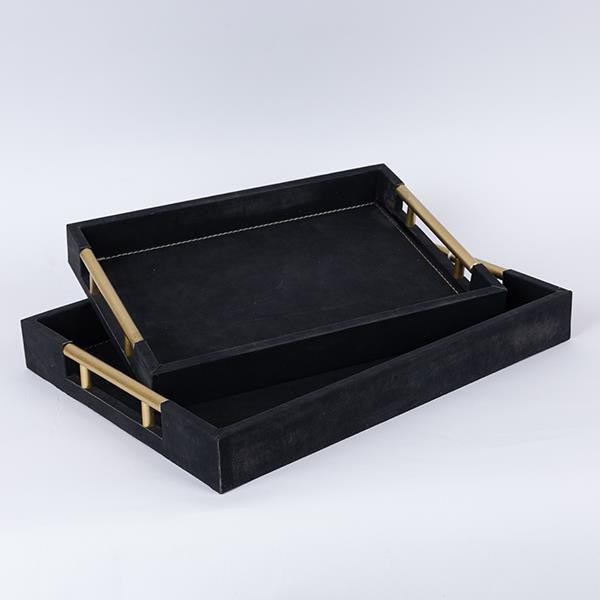 CONJUNTO 2x Bandejas decorativas 40x30/34x24 cm preto
