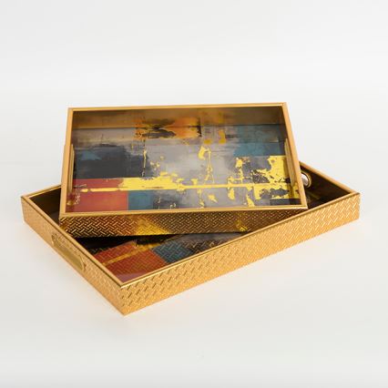 CONJUNTO 2x Bandejas decorativas 40x30/35x25 cm dourado