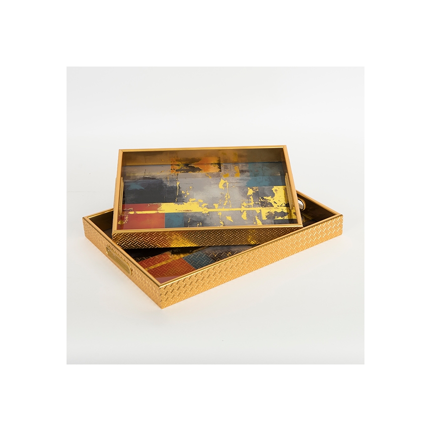 CONJUNTO 2x Bandejas decorativas 40x30/35x25 cm dourado