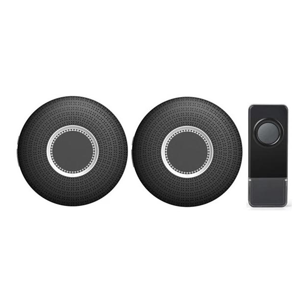 CONJUNTO 2x Campainha de tomada sem fios 230V IP55 preto