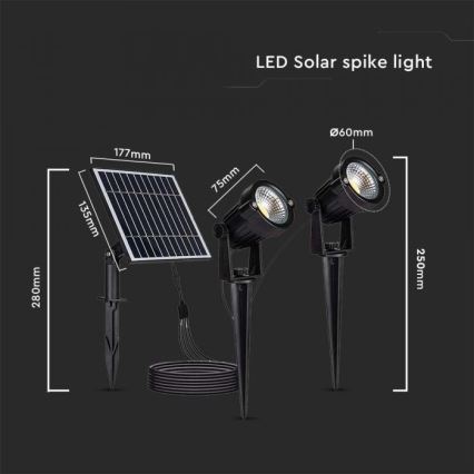 CONJUNTO 2x Candeeiro solar exterior LED 2xLED/1,2W/3,7V IP65 3000K