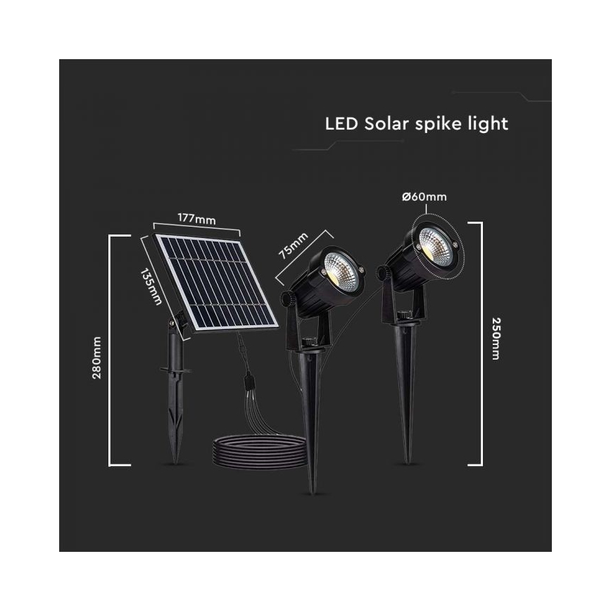 CONJUNTO 2x Candeeiro solar exterior LED 2xLED/1,2W/3,7V IP65 3000K