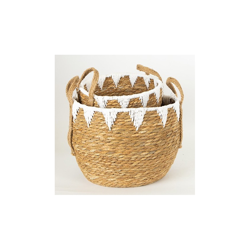 CONJUNTO 2x Cestos de palha bege/branco 32x16,5x18/24x23,5x26 cm