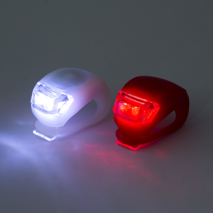 CONJUNTO 2x Iluminação de Bicicleta LED/1xCR2032 IP44 vermelho/branco