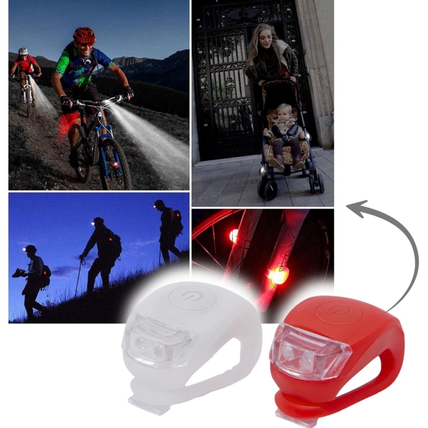CONJUNTO 2x Iluminação de Bicicleta LED/1xCR2032 IP44 vermelho/branco