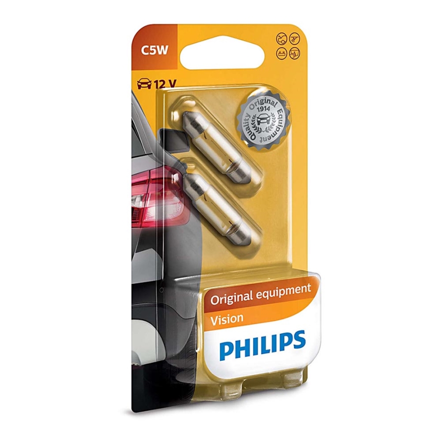 CONJUNTO 2x Lâmpada de carro Philips VISION 12844B2 C5W SW8,5/5W/12V