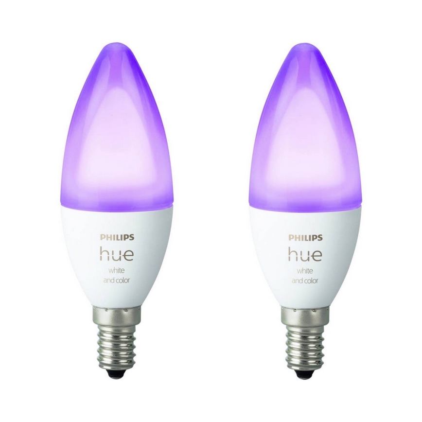 CONJUNTO 2x Lâmpada fosca LED Philips Hue WHITE AND COLOR AMBIANCE B39 E14/5,3W/230V 2200K - 6500K