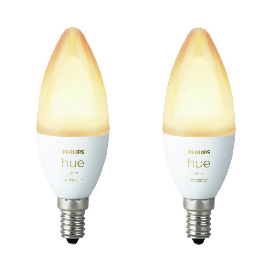CONJUNTO 2x Lâmpada fosca LED Philips Hue WHITE AMBIANCE B39 E14/4W/230V 2200K - 6500K