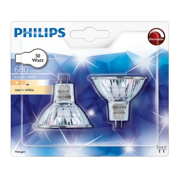 CONJUNTO 2x Lâmpada industrial Philips HALOGEN GU5,3/50W/12V 3000K