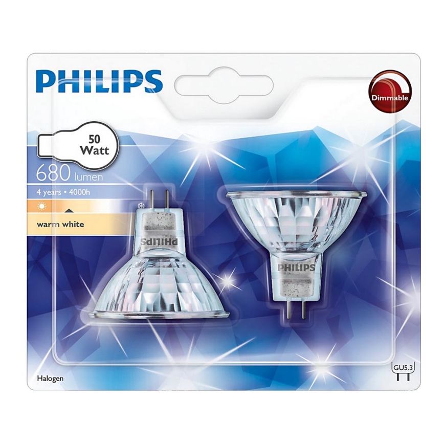 CONJUNTO 2x Lâmpada industrial Philips HALOGEN GU5,3/50W/12V 3000K