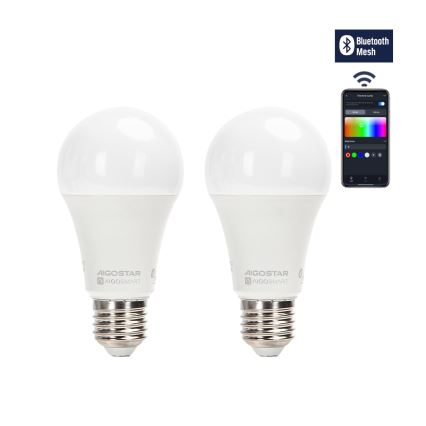 CONJUNTO 2x Lâmpada LED RGBW com regulação MESH Inteligente G45 E14/4,5W/230V 2700-6500K + comando - Aigostar