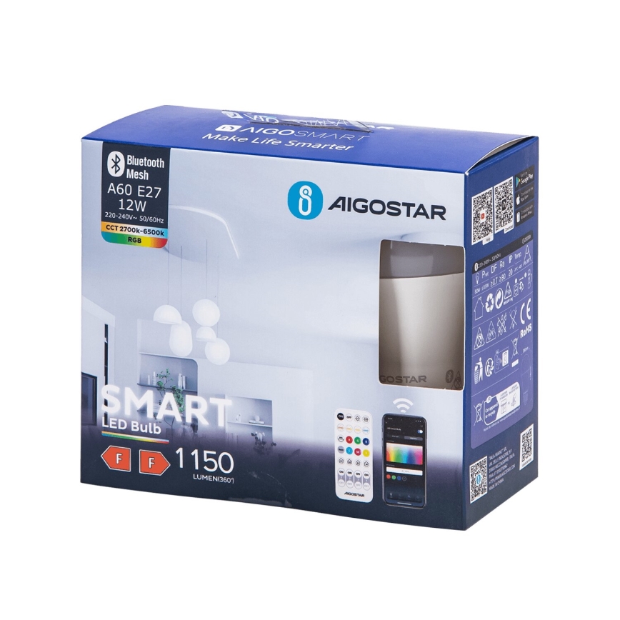 CONJUNTO 2x Lâmpada LED RGBW com regulação MESH Inteligente G45 E14/4,5W/230V 2700-6500K + comando - Aigostar