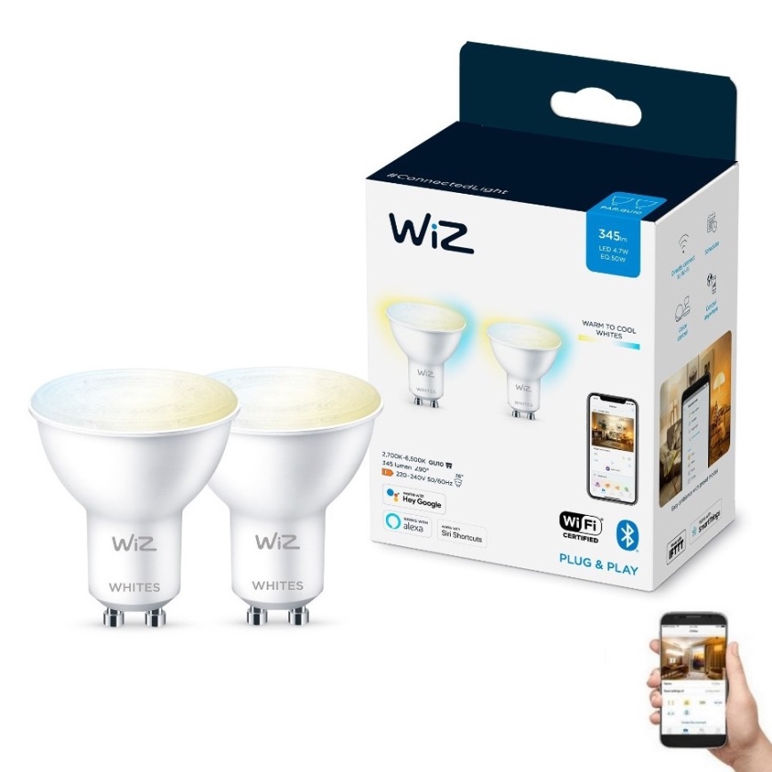 CONJUNTO 2x Lâmpada LED com regulação PAR16 GU10/4,7W/230V 2700-6500K CRI 90 Wi-Fi - WiZ