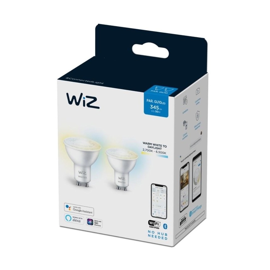 CONJUNTO 2x Lâmpada LED com regulação PAR16 GU10/4,7W/230V 2700-6500K CRI 90 Wi-Fi - WiZ