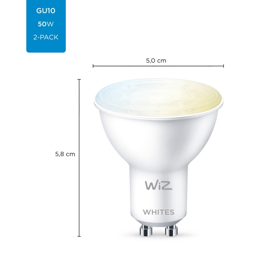 CONJUNTO 2x Lâmpada LED com regulação PAR16 GU10/4,7W/230V 2700-6500K CRI 90 Wi-Fi - WiZ
