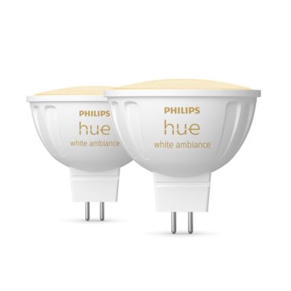 CONJUNTO 2x Lâmpada LED com regulação Philips Hue White Ambiance GU5,3/MR16/5,1W/12V 2200-6500K