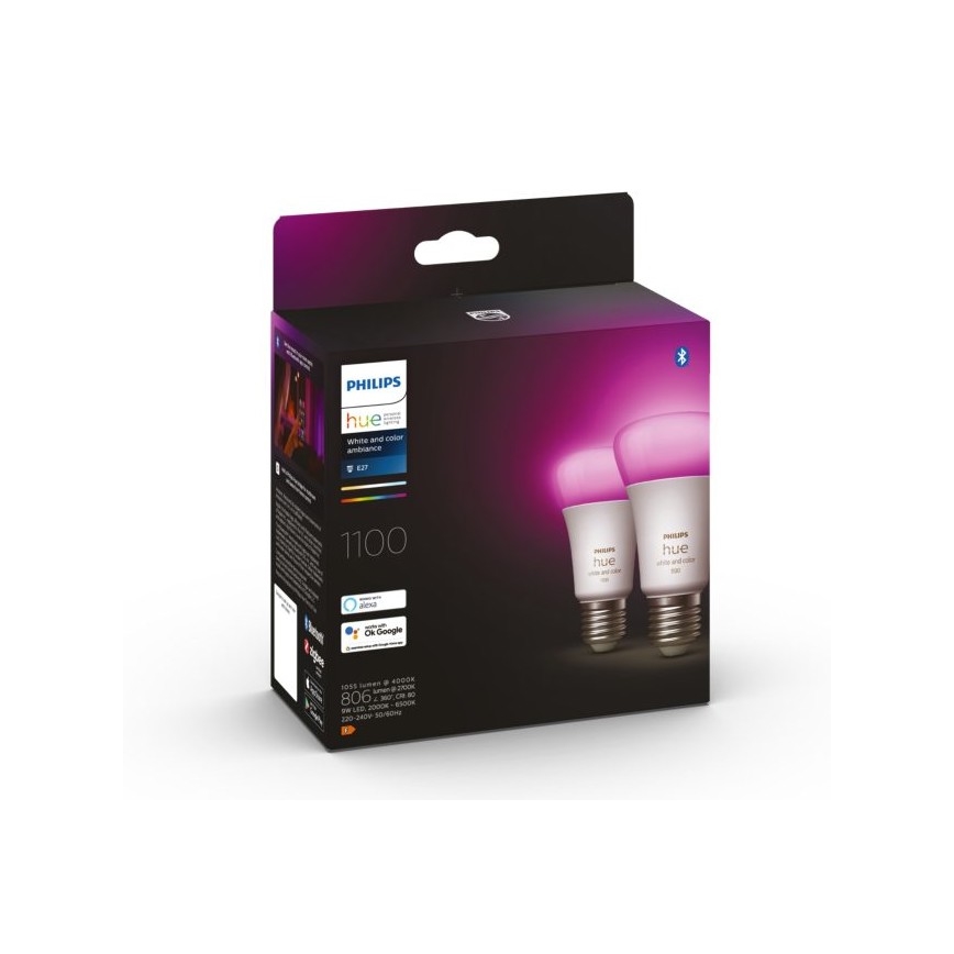 CONJUNTO 2x Lâmpada LED com regulação Philips Hue White And Color Ambiance A60 E27/9W/230V 2000-6500K