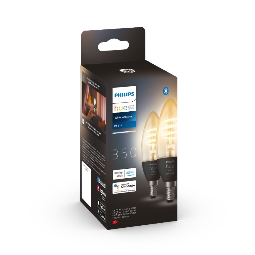 CONJUNTO 2x Lâmpada LED com regulação Philips Hue WHITE AMBIANCE E14/4,6W/230V