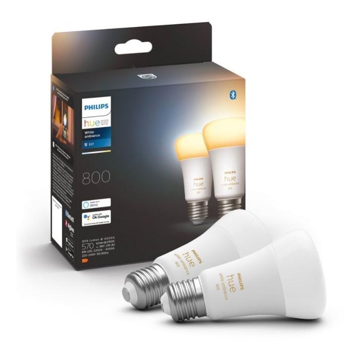 CONJUNTO 2x Lâmpada LED com regulação Philips Hue WHITE AMBIANCE E27/6W/230V 2200-6500K