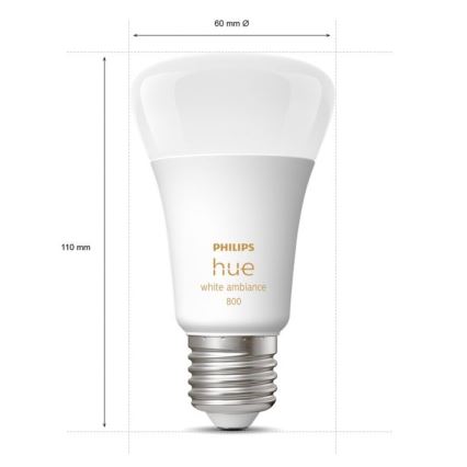CONJUNTO 2x Lâmpada LED com regulação Philips Hue WHITE AMBIANCE E27/6W/230V 2200-6500K