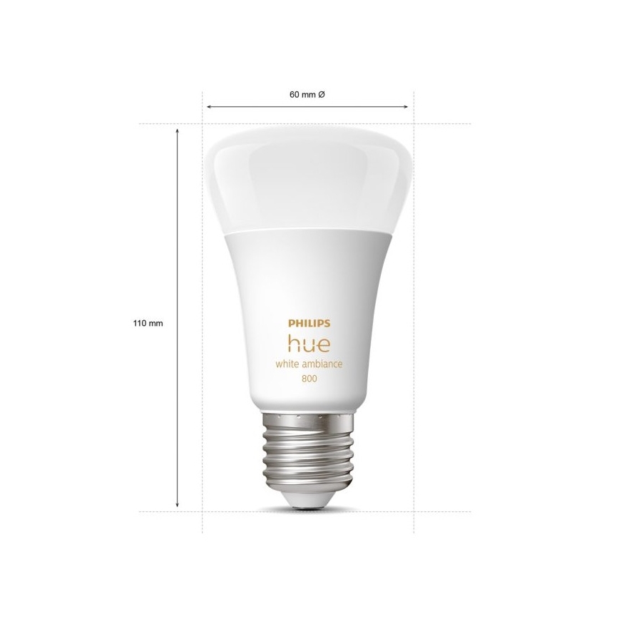 CONJUNTO 2x Lâmpada LED com regulação Philips Hue WHITE AMBIANCE E27/6W/230V 2200-6500K