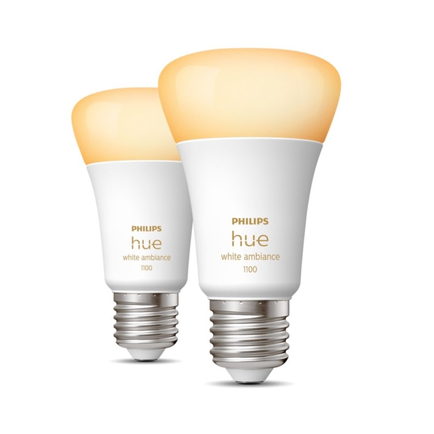 CONJUNTO 2x Lâmpada LED com regulação Philips Hue WHITE AMBIANCE E27/8W/230V 2200-6500K