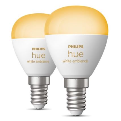 CONJUNTO 2x Lâmpada LED com regulação Philips Hue WHITE AMBIANCE P45 E14/5,1W/230V 2200-6500K