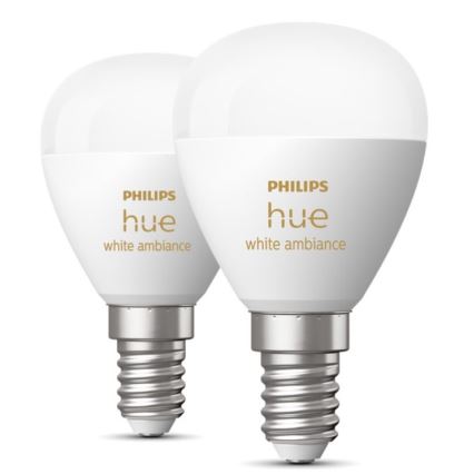 CONJUNTO 2x Lâmpada LED com regulação Philips Hue WHITE AMBIANCE P45 E14/5,1W/230V 2200-6500K