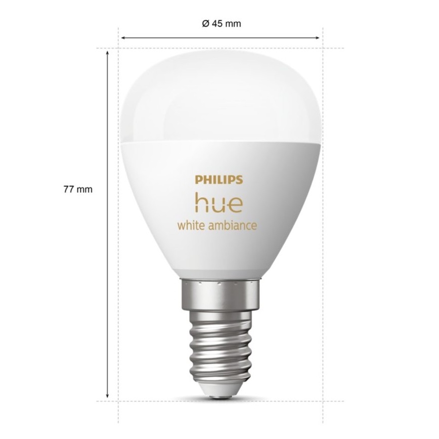 CONJUNTO 2x Lâmpada LED com regulação Philips Hue WHITE AMBIANCE P45 E14/5,1W/230V 2200-6500K
