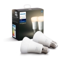 CONJUNTO 2x Lâmpada LED com regulação Philips Hue WHITE E27/9W/230V 2700K