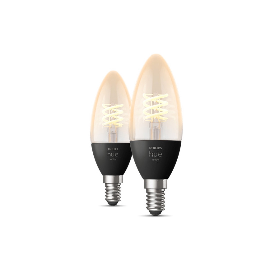 CONJUNTO 2x Lâmpada LED com regulação Philips Hue WHITE FILAMENT E14/4,5W/230V 2100K