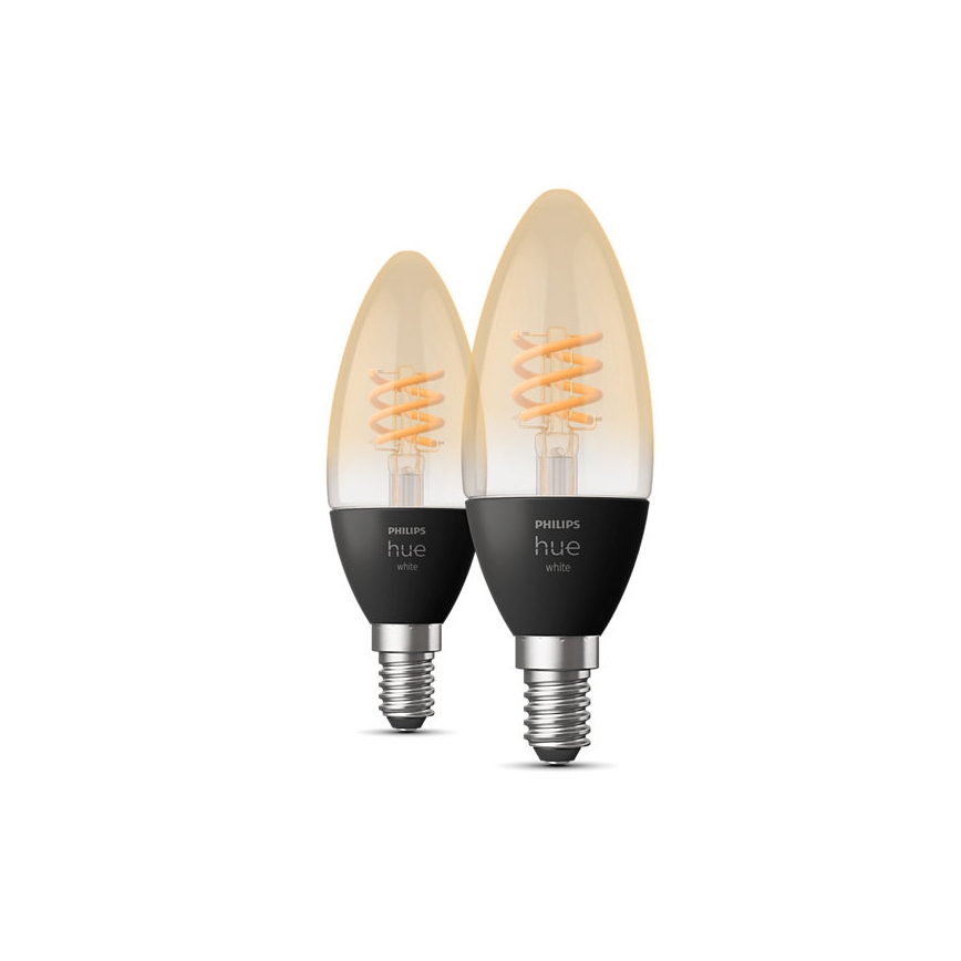 CONJUNTO 2x Lâmpada LED com regulação Philips Hue WHITE FILAMENT E14/4,5W/230V 2100K