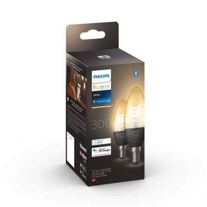 CONJUNTO 2x Lâmpada LED com regulação Philips Hue WHITE FILAMENT E14/4,5W/230V 2100K