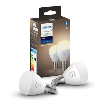 CONJUNTO 2x Lâmpada LED com regulação Philips Hue WHITE P45 E14/5,5W/230V 2700K