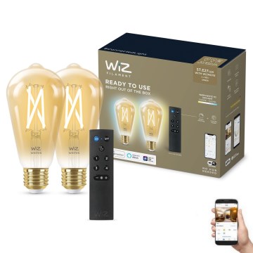 CONJUNTO 2x Lâmpada LED com regulação ST64 E27/7W/230V 2000-5000K CRI 90 Wi-Fi + controlo remoto - WiZ