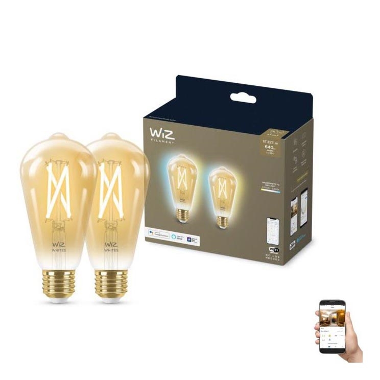 CONJUNTO 2x Lâmpada LED com regulação VINTAGE FILAMENT ST64 E27/6,7W/230V 2000-5000K Wi-Fi - WiZ