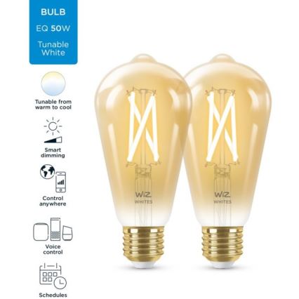 CONJUNTO 2x Lâmpada LED com regulação VINTAGE FILAMENT ST64 E27/6,7W/230V 2000-5000K Wi-Fi - WiZ