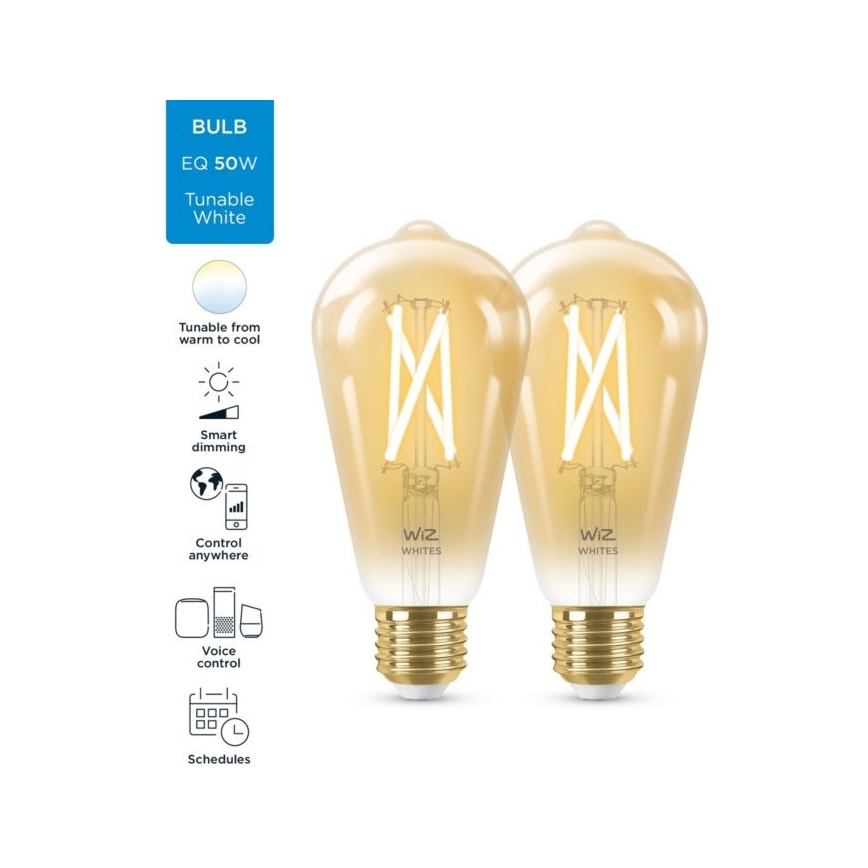CONJUNTO 2x Lâmpada LED com regulação VINTAGE FILAMENT ST64 E27/6,7W/230V 2000-5000K Wi-Fi - WiZ