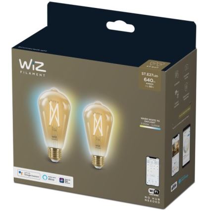 CONJUNTO 2x Lâmpada LED com regulação VINTAGE FILAMENT ST64 E27/6,7W/230V 2000-5000K Wi-Fi - WiZ