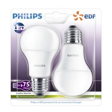 CONJUNTO 2x Lâmpada LED Philips A60 E27/11W/230V 2700K