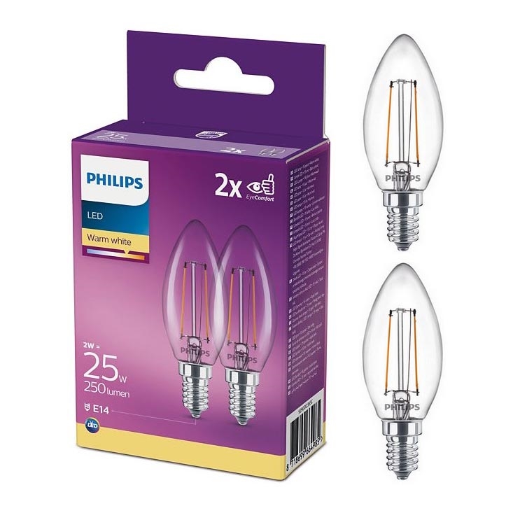 CONJUNTO 2x Lâmpada LED Philips B35 E14/2W/230V 2700K