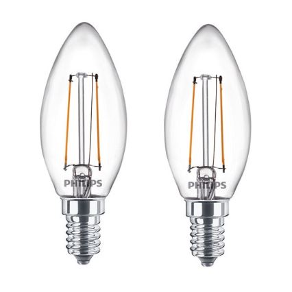 CONJUNTO 2x Lâmpada LED Philips B35 E14/2W/230V 2700K