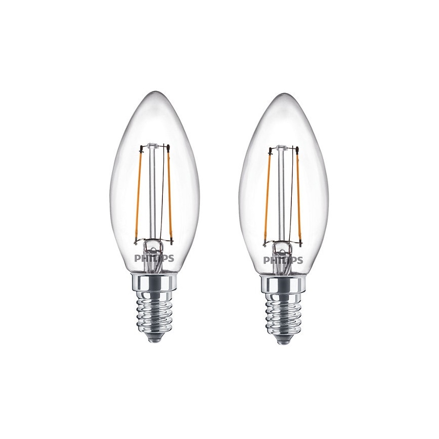 CONJUNTO 2x Lâmpada LED Philips B35 E14/2W/230V 2700K